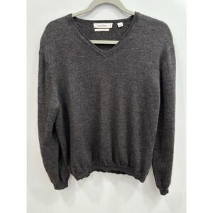 Calvin Klein Merino Wool V-Neck Sweater Gray Youth XL Soft Knit Minimalist